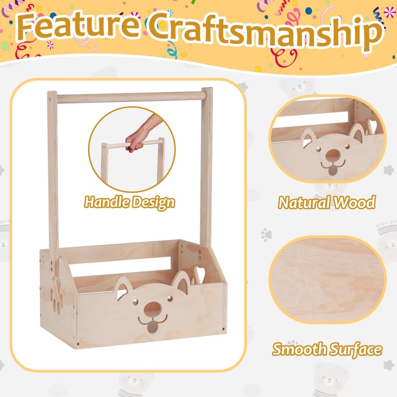 efluky Wooden Baby Shower Crate Closet with Handle, Baby Shower Basket Bear Crate Box, Newborn Boy Girl Welcome Gift Basket,Easy Assembly Baby Baskets for Baby Shower - Image 5